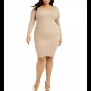 Planet Gold Lace Up Back Almond Gold Dress Ribbed Bodycon 2X